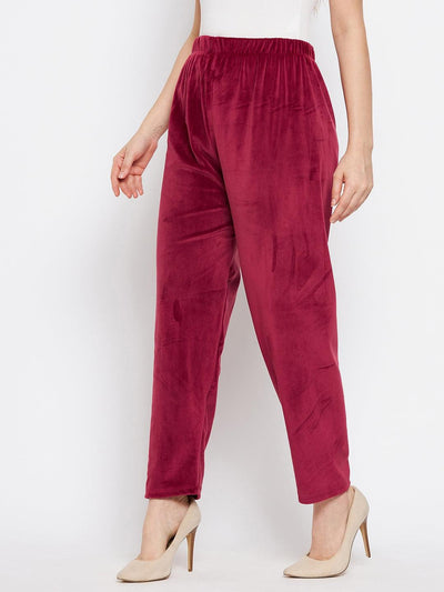 Maroon Solid Velvet Palazzo for women, comfortable and stylish summer wear.