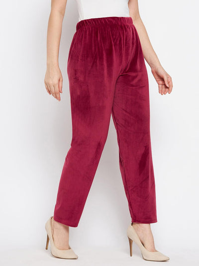 Maroon Solid Velvet Palazzo for women, comfortable and stylish summer wear.