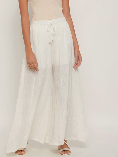 Clora White Striped Embellished Flared Palazzo
