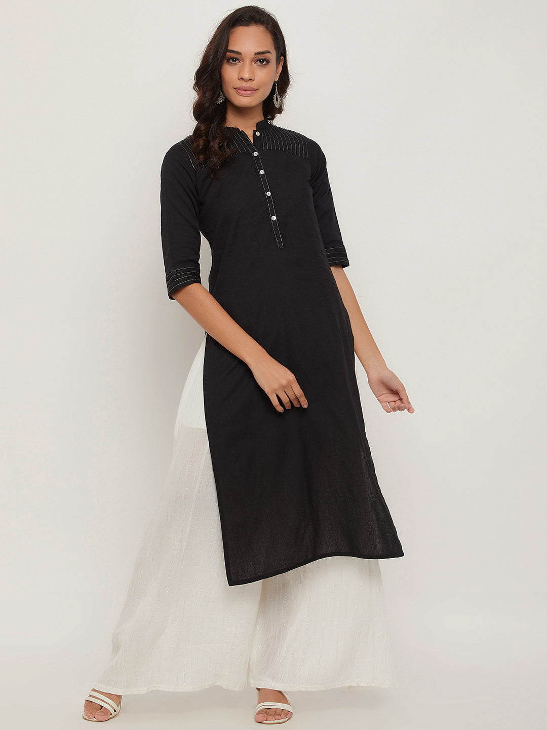 Clora White Striped Embellished Flared Palazzo