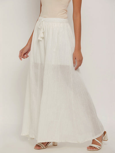 Clora White Striped Embellished Flared Palazzo
