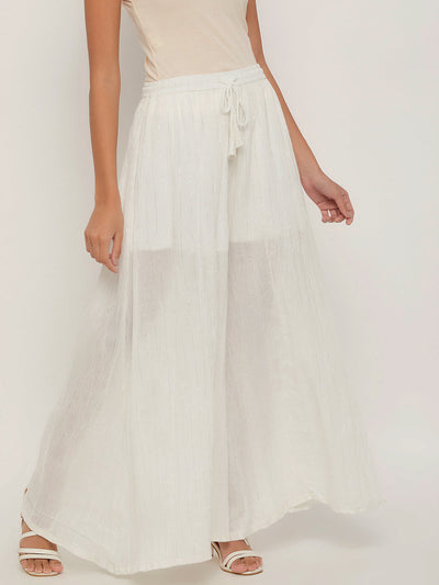 Clora White Striped Embellished Flared Palazzo