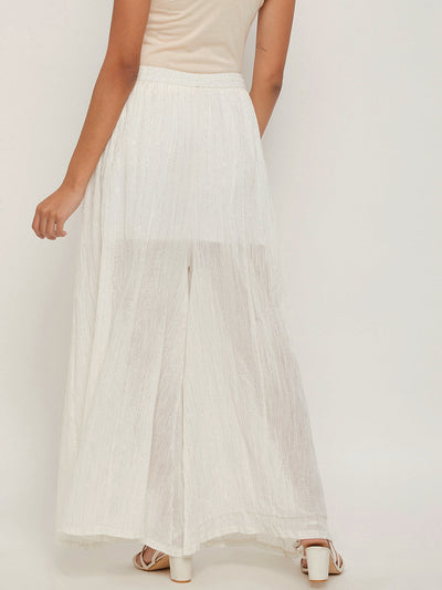 Clora White Striped Embellished Flared Palazzo