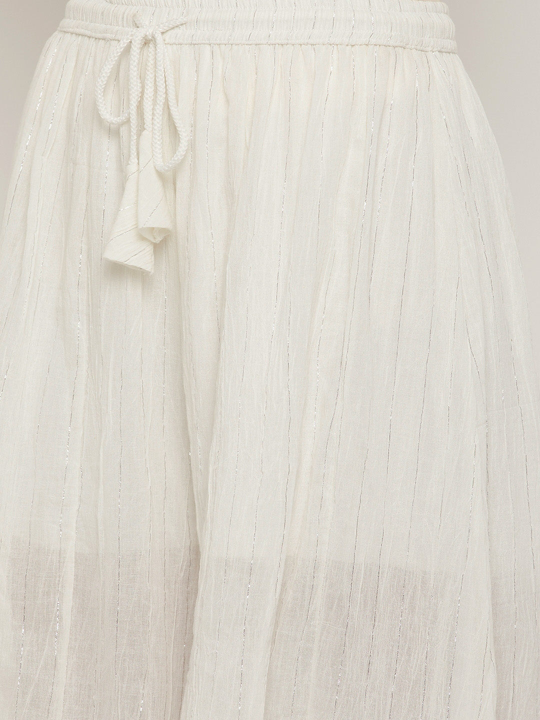 Clora White Striped Embellished Flared Palazzo