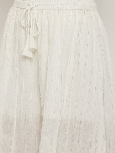 Clora White Striped Embellished Flared Palazzo