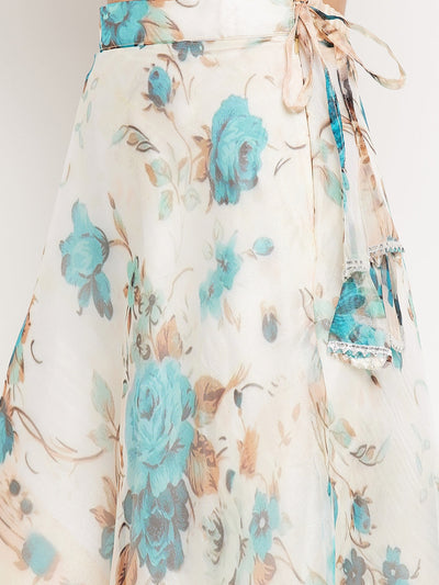 Clora White Floral Printed Organza Skirt