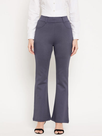 Clora Grey Solid Bootcut Jeggings