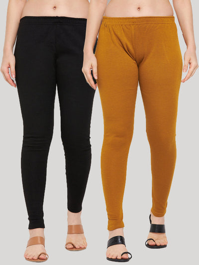 Clora Black & Mustard Solid Woolen Leggings (Pack Of 2)