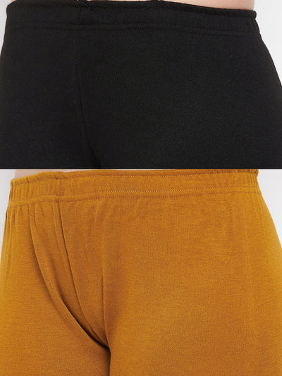 Black & Mustard Solid Woolen Leggings Pack, comfortable premium quality fabric.