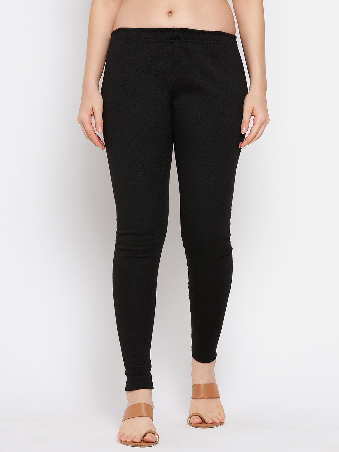 Black and dark fawn solid woolen leggings pack, high comfort, suitable for casual wardrobe.