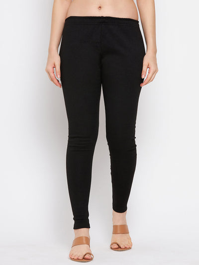 Black and dark fawn solid woolen leggings pack, high comfort, suitable for casual wardrobe.