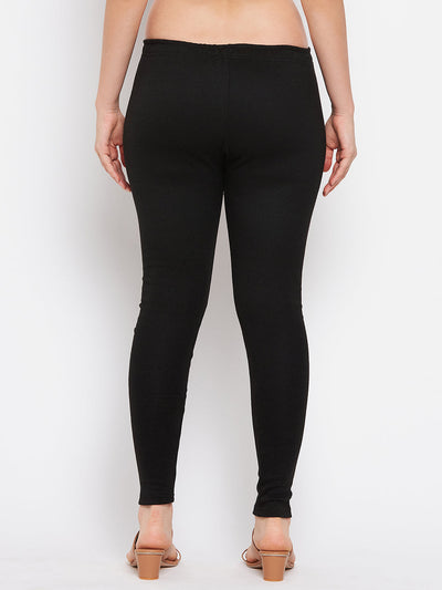Black and dark fawn solid woolen leggings pack of 2, comfortable premium fabric.