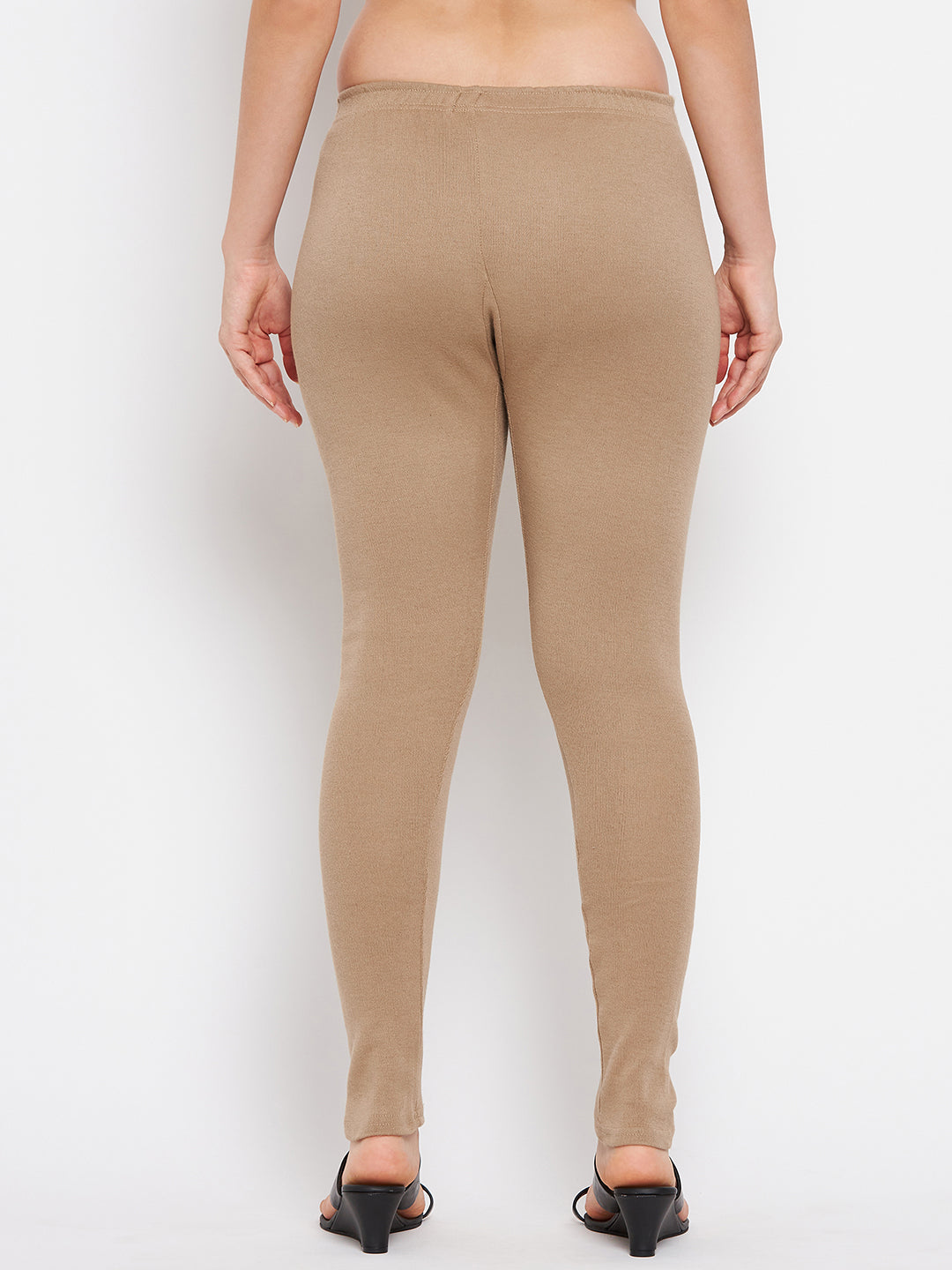 Solid woolen leggings in dark fawn color, part of the Black & Dark Fawn Solid Woolen Leggings Pack.