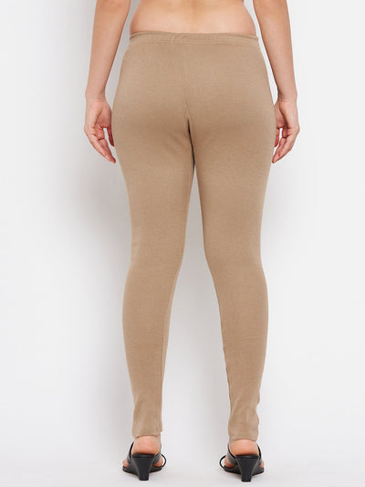 Solid woolen leggings in dark fawn color, part of the Black & Dark Fawn Solid Woolen Leggings Pack.