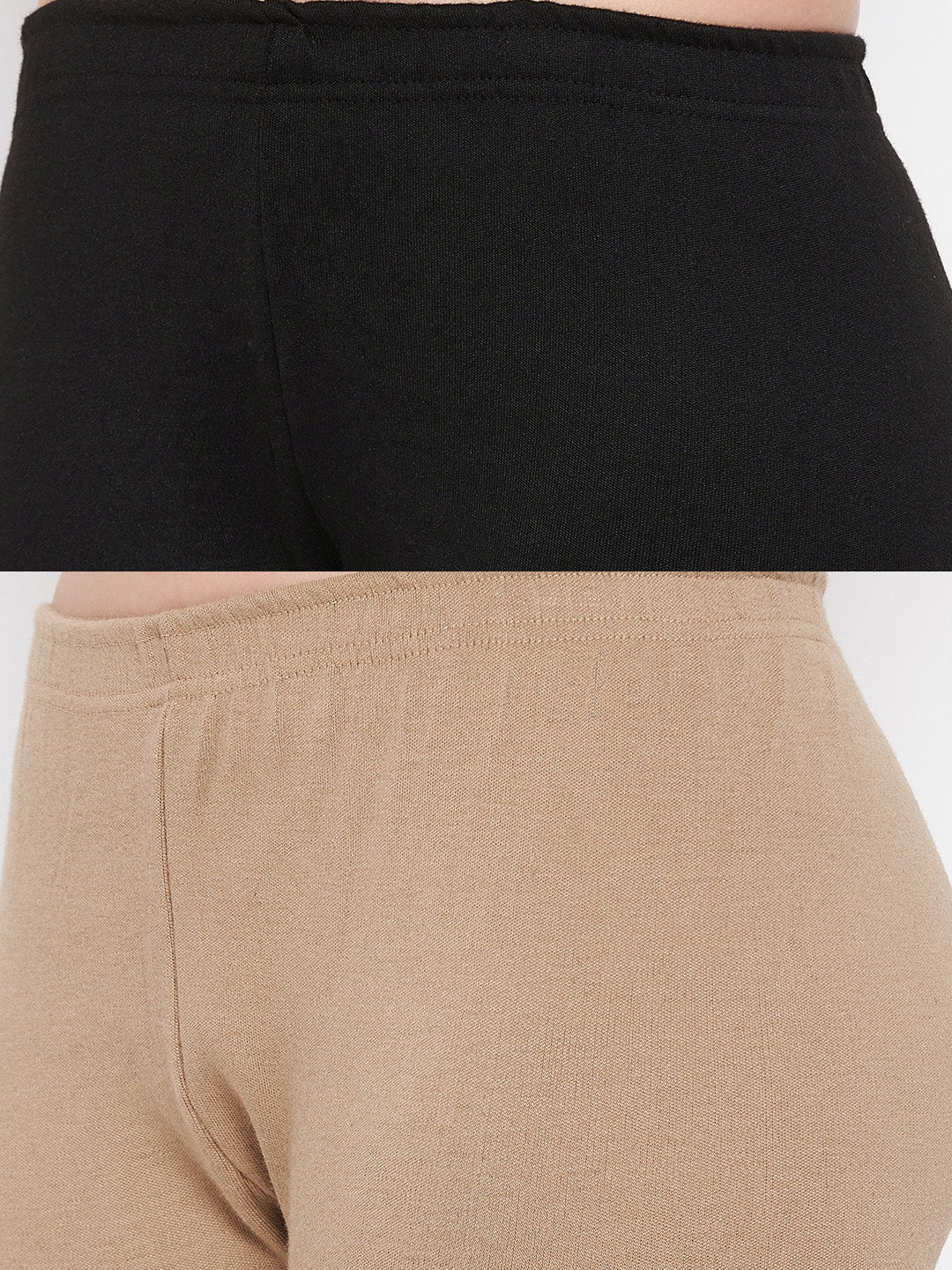 Black and dark fawn solid woolen leggings pack of 2.