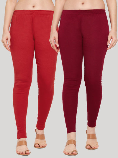 Clora Red & Maroon Solid Woolen Leggings (Pack Of 2)