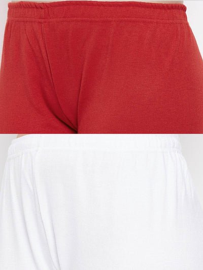 Red and white solid woolen leggings pack, featuring premium quality fabric for comfort.