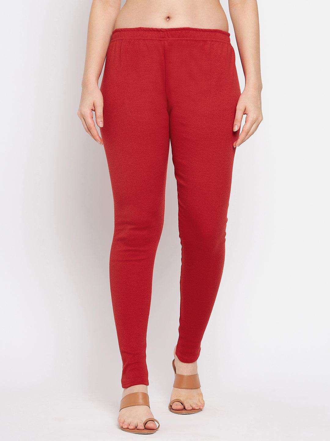 Red and mustard solid woolen leggings pack for casual wear.