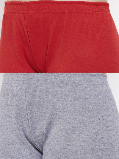 Clora Red & Grey Solid Woolen Leggings (Pack Of 2)