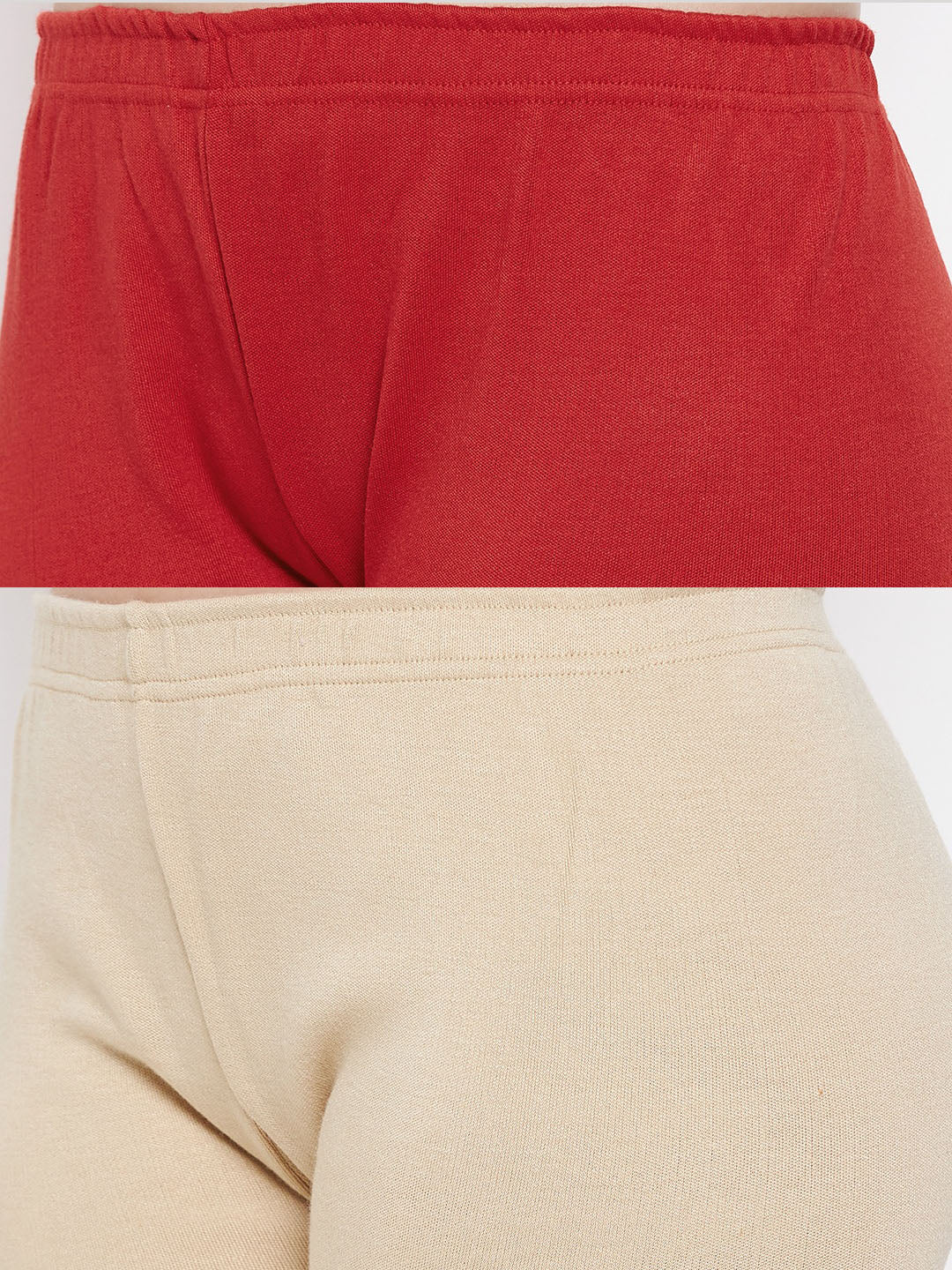 Clora Red & Light Fawn Solid Woolen Leggings (Pack Of 2)