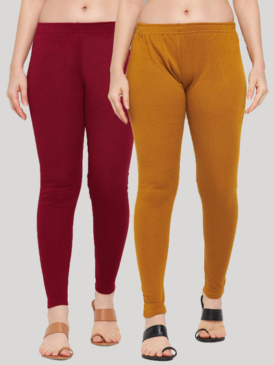 Clora Maroon & Mustard Solid Woolen Leggings (Pack Of 2)