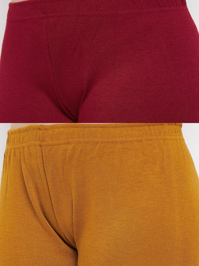 Clora Maroon & Mustard Solid Woolen Leggings (Pack Of 2)