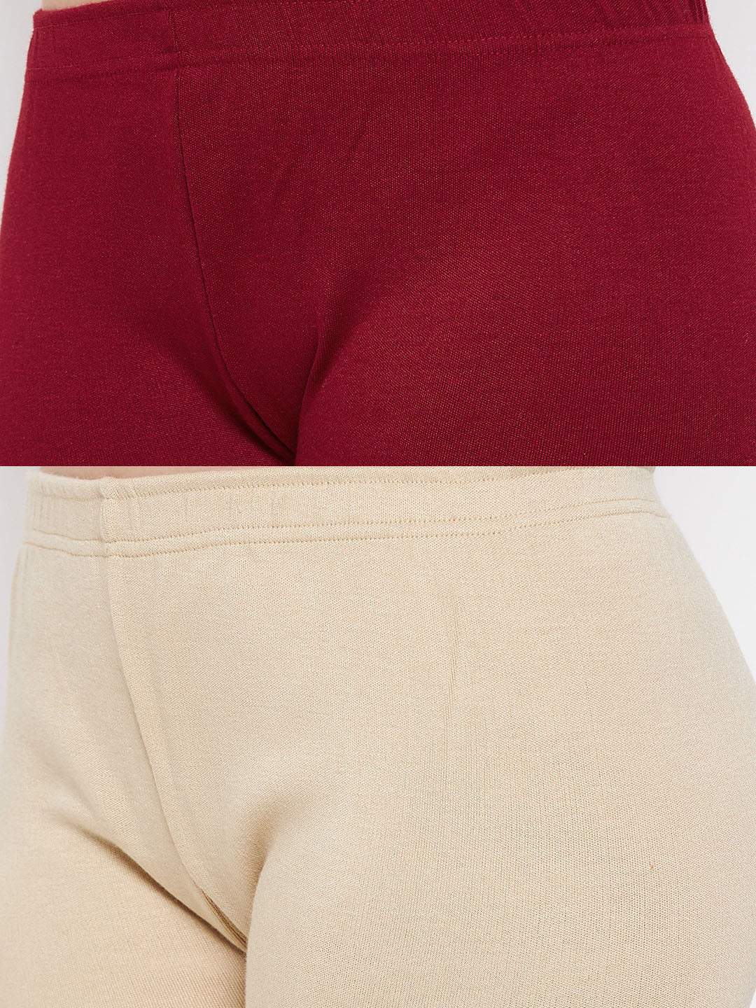 Clora Maroon & Light Fawn Solid Woolen Leggings (Pack Of 2)