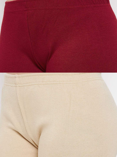 Clora Maroon & Light Fawn Solid Woolen Leggings (Pack Of 2)