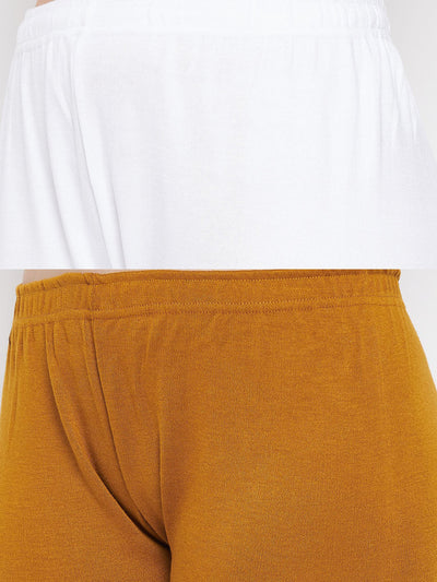 Clora White & Mustard Solid Woolen Leggings (Pack Of 2)