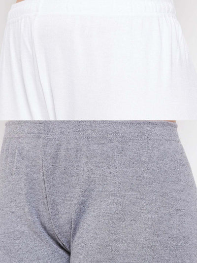 Clora White & Grey Solid Woolen Leggings (Pack Of 2)