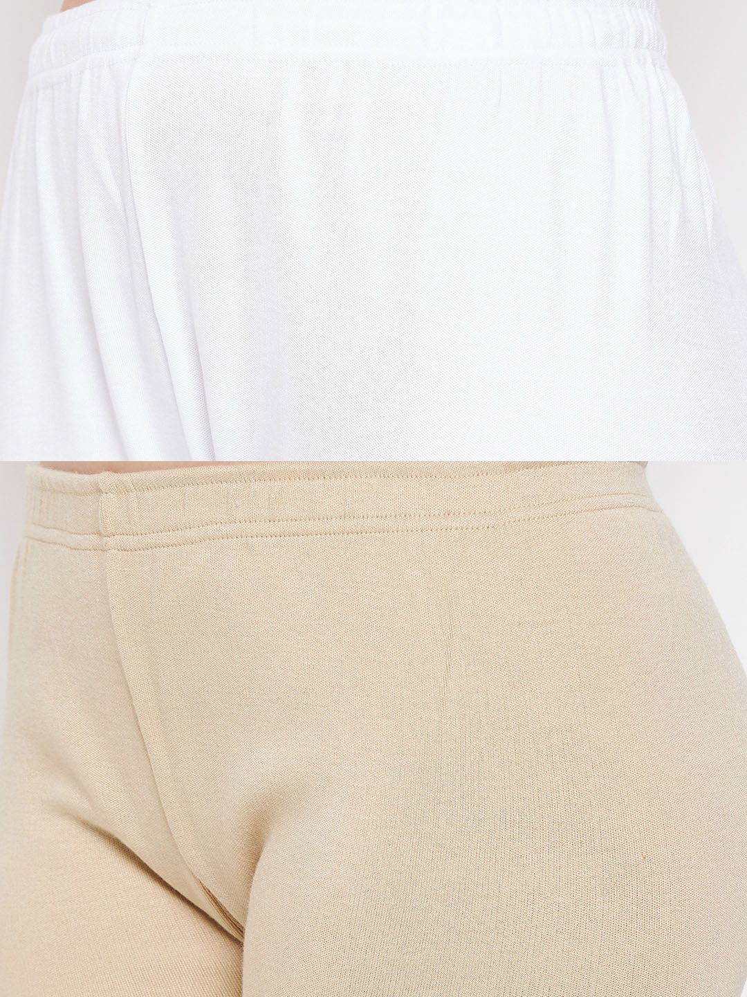 Clora White & Light Fawn Solid Woolen Leggings (Pack Of 2)