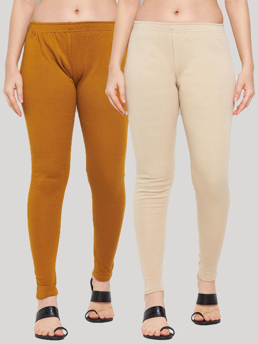 Clora Mustard & Light Fawn Solid Woolen Leggings (Pack Of 2)