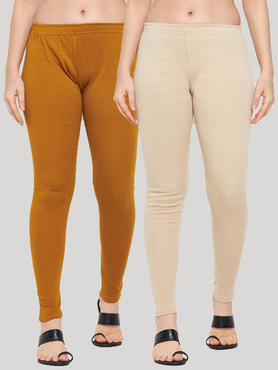 Clora Mustard & Light Fawn Solid Woolen Leggings (Pack Of 2)