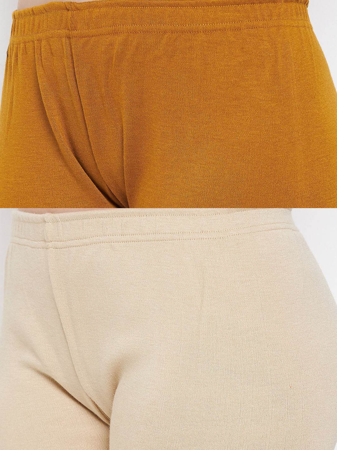 Clora Mustard & Light Fawn Solid Woolen Leggings (Pack Of 2)