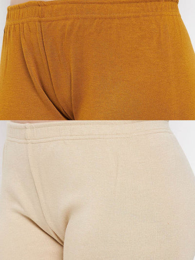 Clora Mustard & Light Fawn Solid Woolen Leggings (Pack Of 2)
