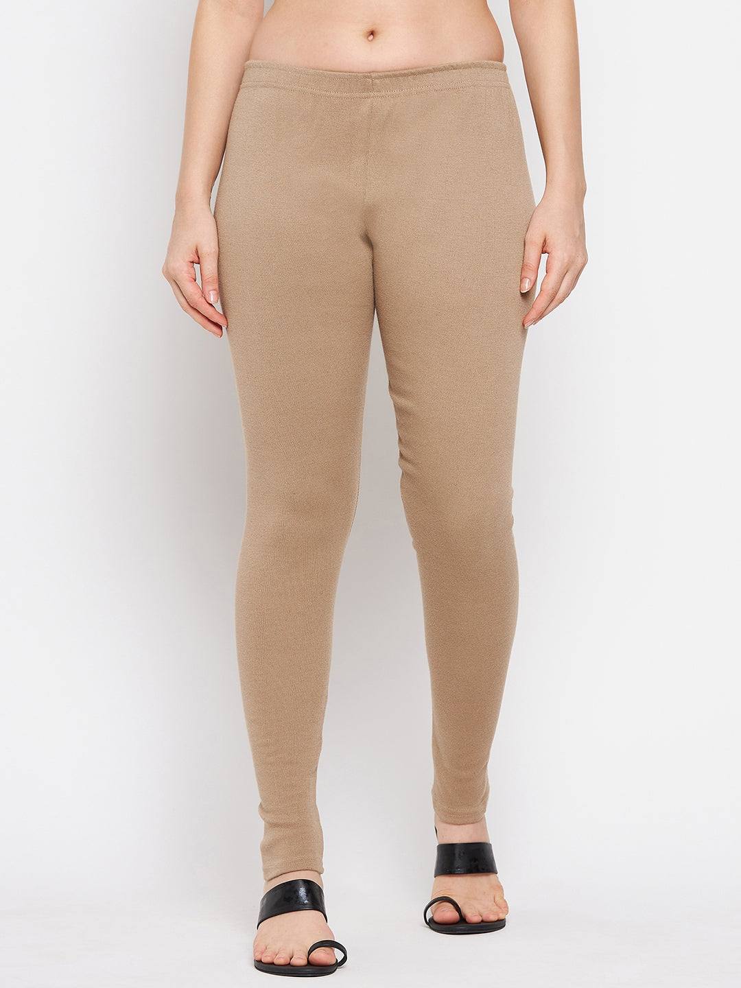 Clora Dark Fawn & Light Fawn Solid Woolen Leggings (Pack Of 2)