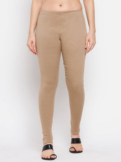 Clora Dark Fawn & Light Fawn Solid Woolen Leggings (Pack Of 2)
