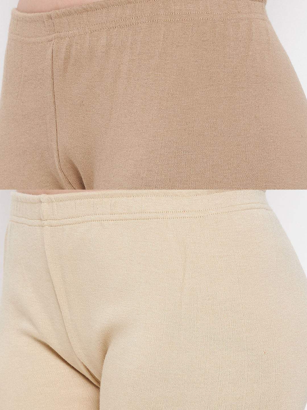 Clora Dark Fawn & Light Fawn Solid Woolen Leggings (Pack Of 2)