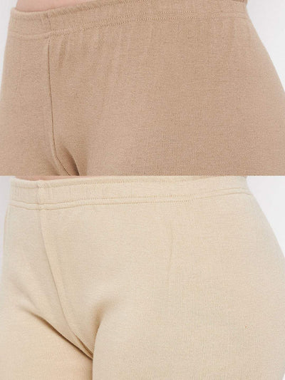 Clora Dark Fawn & Light Fawn Solid Woolen Leggings (Pack Of 2)