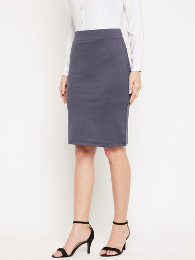 Clora Grey Solid Pencil Skirt