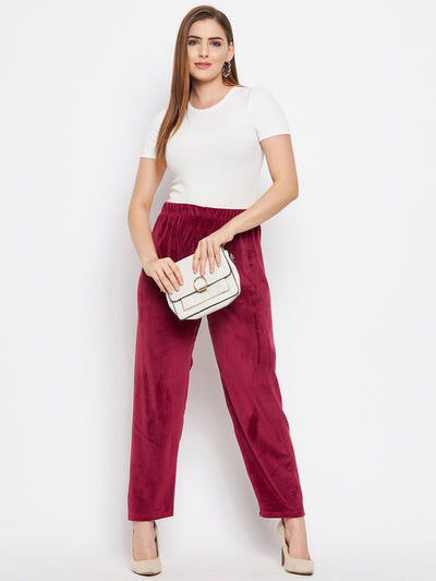 Clora Black & Maroon Solid Velvet Palazzo (Pack of 2)