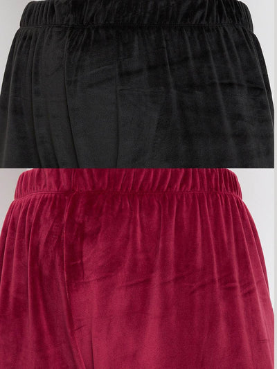 Clora Black & Maroon Solid Velvet Palazzo (Pack of 2)