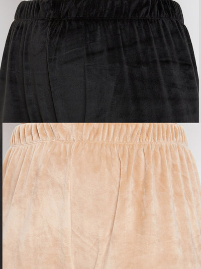 Clora Black & Beige Solid Velvet Palazzo (Pack of 2)