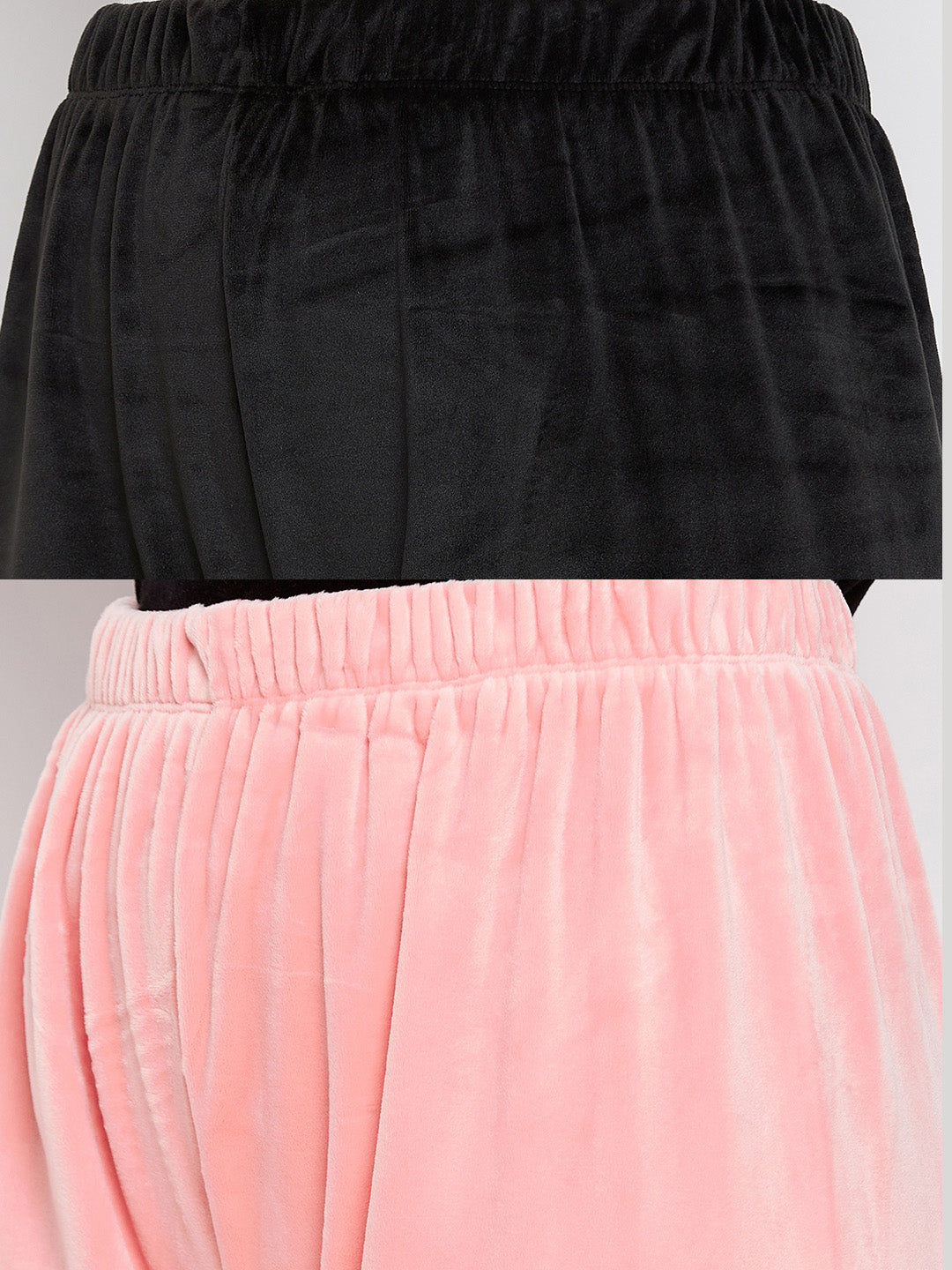 Clora Black & Baby Pink Solid Velvet Palazzo (Pack of 2)