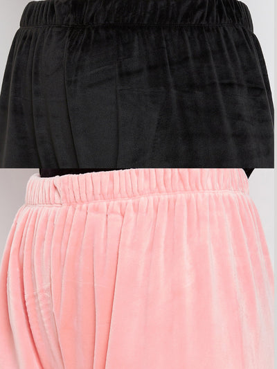 Black and baby pink solid velvet palazzo pack of 2.