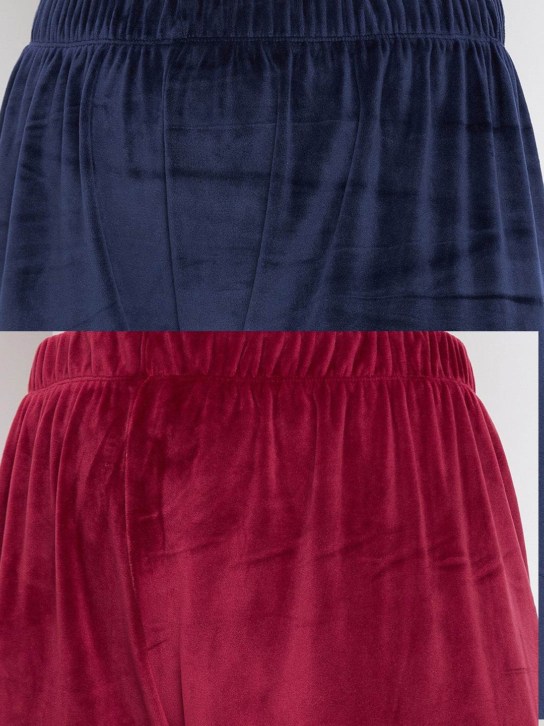 Navy Blue and Maroon Solid Velvet Palazzo Pack of 2