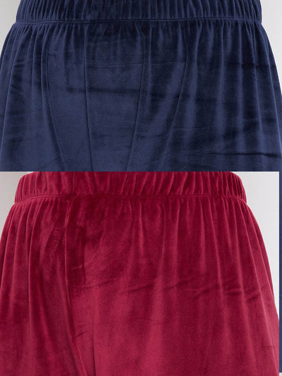 Navy Blue and Maroon Solid Velvet Palazzo Pack of 2