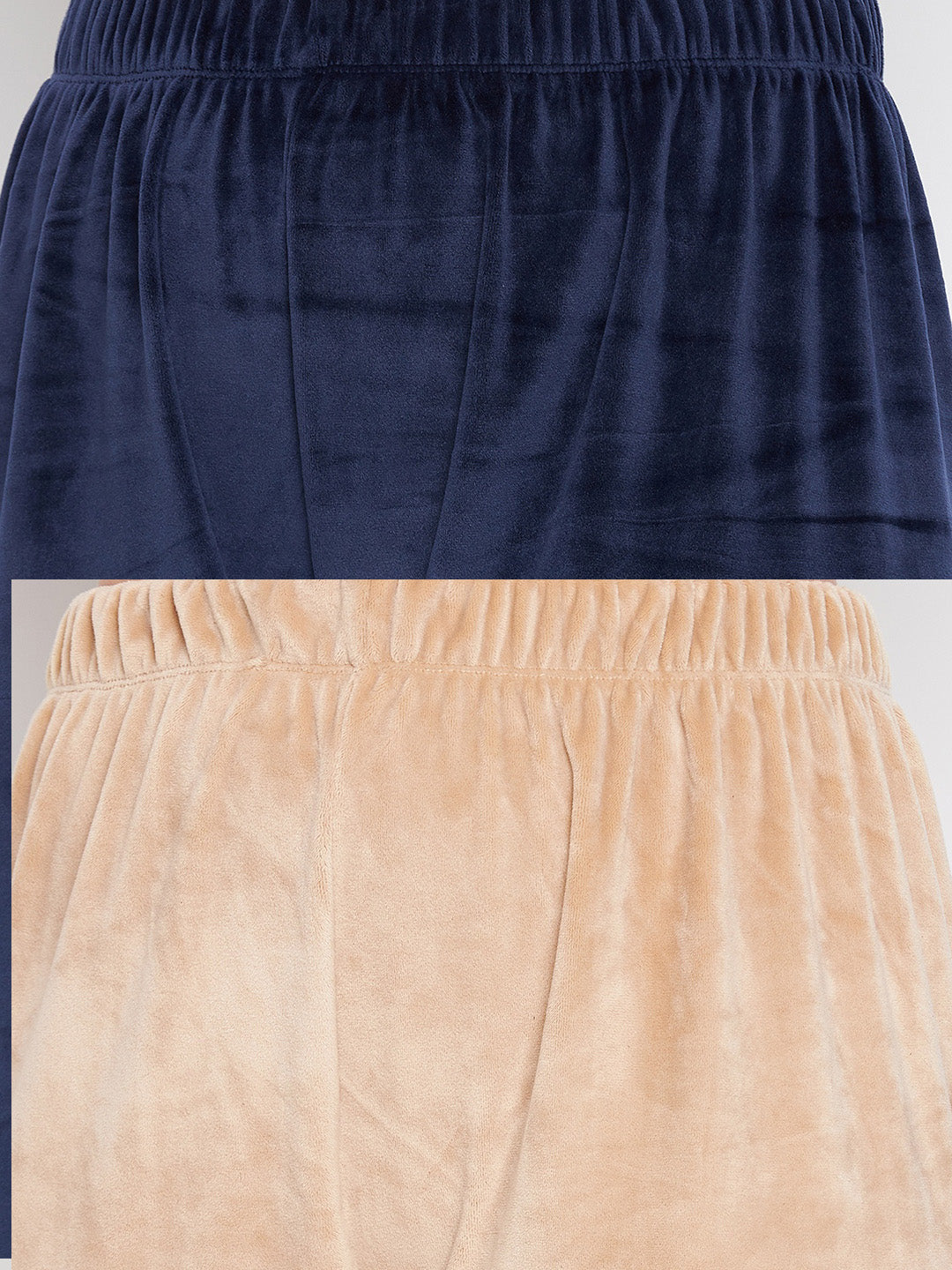 Clora Navy Blue & Beige Solid Velvet Palazzo (Pack of 2)