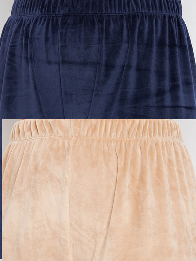 Clora Navy Blue & Beige Solid Velvet Palazzo (Pack of 2)