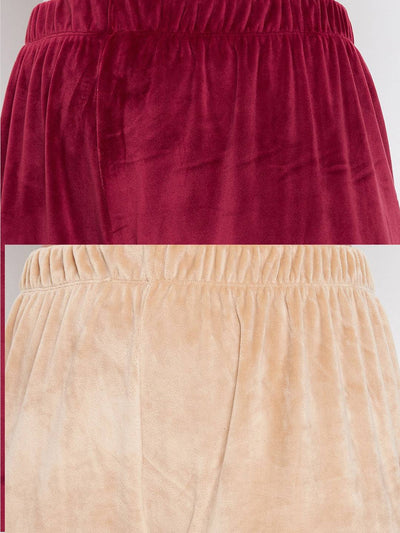 Maroon and beige solid velvet palazzo pack of 2.